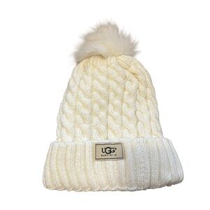 UGG Australia Ivory Cable-Knit Pom Pom Beanie